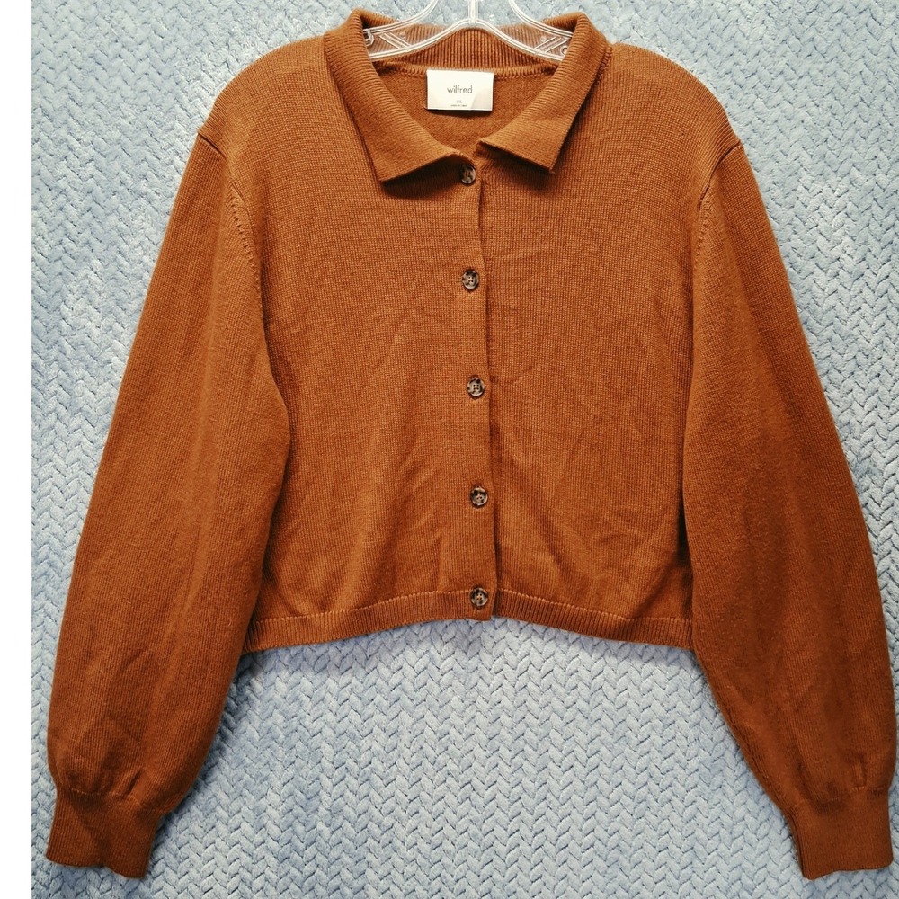 Wilfred Aritzia 100% Merino Wool Collared Cardigan Sweater Brown 2XL 102720